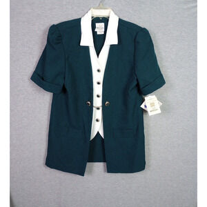 Vintage T R Bentley Women Short Sleeve Shirt 12 Green White Career Office Wear